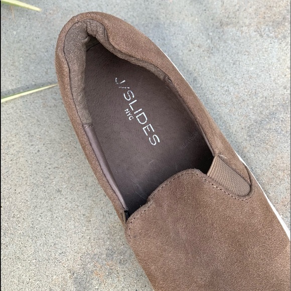 J/SLIDES Platform Cleo Taupe SUEDE SLIP ON Sz 7 Comfy! - Picture 12 of 13